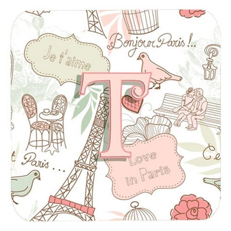 Letter T Love In Paris Pink Foam Coasters- Set Of 4